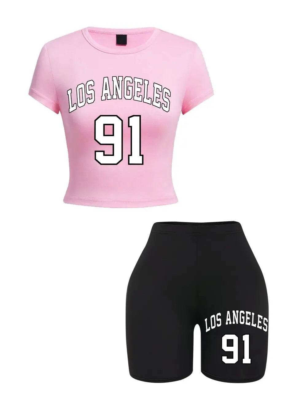 Buy Center Women’s Slim Crop T-Shirt & Shorts Set - Brooklyn Art Print - Buy Center UK