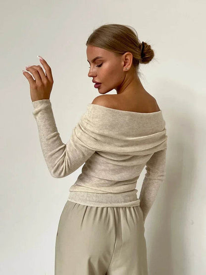 Wolfeel Women's Off Shoulder Wool T-shirt - Chic & Cozy Sweater - Buy Center UK