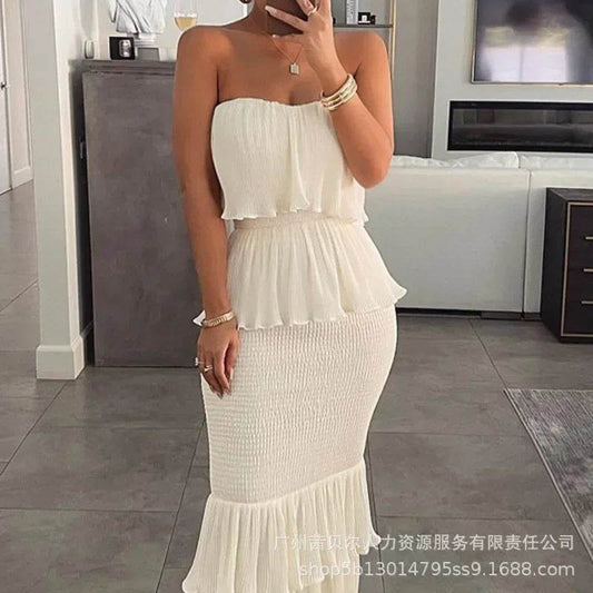 Buy Center Summer Women's Ruffled Dress - Stylish Tube Top Design - Buy Center UK