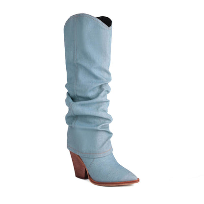 Buy Center Denim Knee High Boots - Super High Spike Heel Fashion - Buy Center UK
