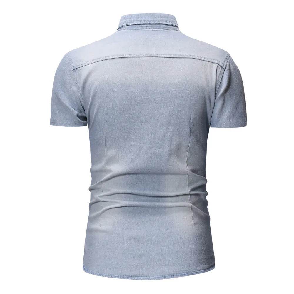 Buy Center Men's Slim Fit Denim Shirt - Short Sleeve Casual Top - Buy Center UK
