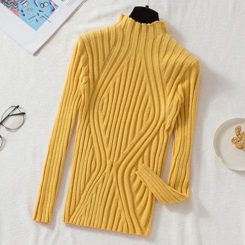 Chic Women’s Knitted Pullover Sweater - Half Turtleneck, Slim Fit - Buy Center UK