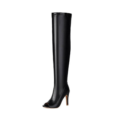 Sexy Peep Toe Over The Knee High Boots - Women's Black & White Heels - Buy Center UK