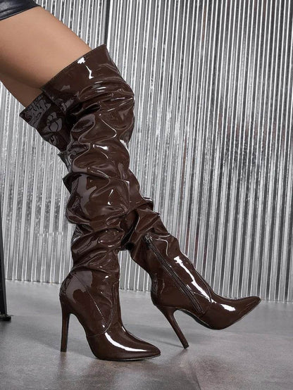 Sharp Pointed Women's High Heel Boots - Stylish Patent Leather Design - Buy Center UK