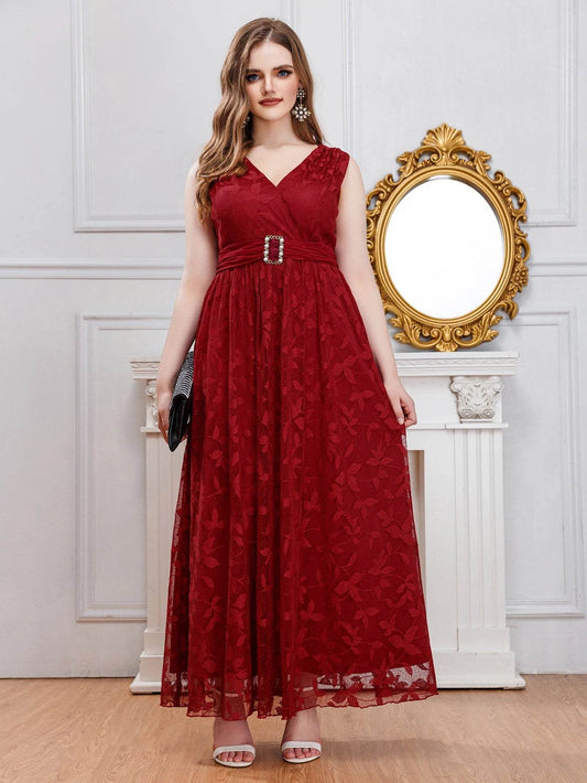 Wow! Plus Size V-Neck Lace Dress - Elegant Long Bridal Style - Buy Center UK