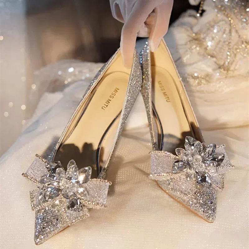 GXMGST Women’s Wedding Shoes - Rhinestone High Heels, Pointed Toe - Buy Center UK