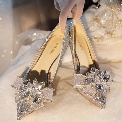 GXMGST Women’s Wedding Shoes - Rhinestone High Heels, Pointed Toe - Buy Center UK
