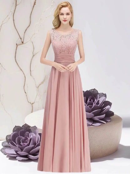 MisShow Sleeveless Lace A-Line Bridesmaids Dress - Elegant Chiffon Gown - Buy Center UK