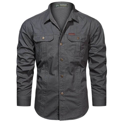 2024 Spring Men's Cotton Cargo Shirt - Long Sleeve Multi-Pocket - Buy Center UK