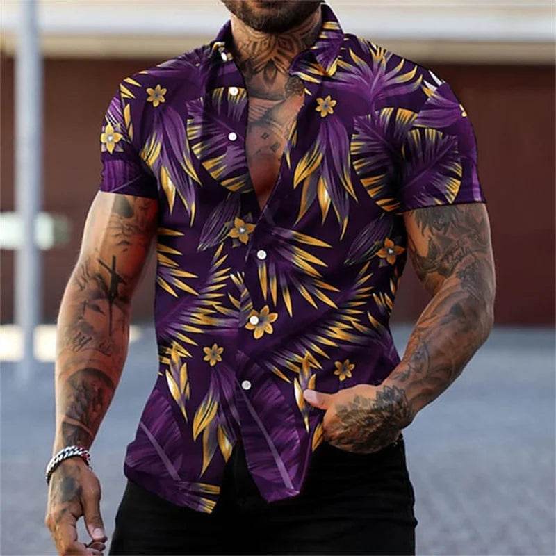 Men's Black and Gold Floral Shirt - Stylish Hawaiian Beachwear - Buy Center UK