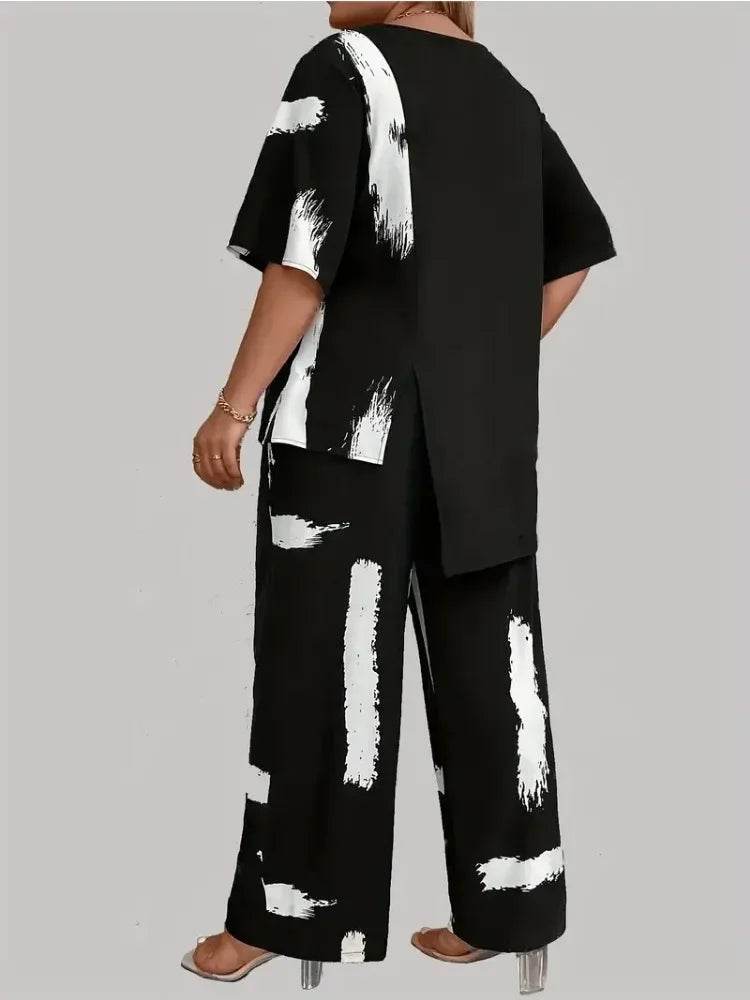 Buy Center Plus Size Women's Brush Print 2 Piece Outfit Set - Buy Center UK