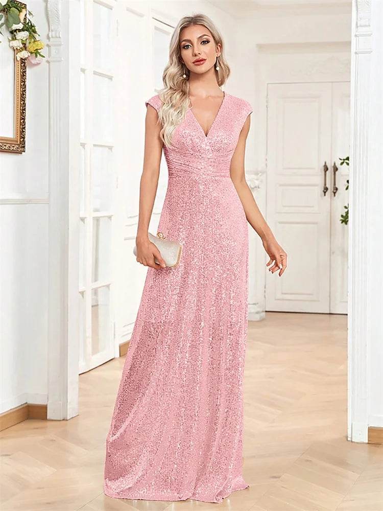 2025 Women Elegant V-neck Mermaid Evening Dress - Floor Length Blue Gown - Buy Center UK