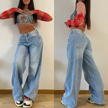 Buy Center High Waist Wide-Leg Jeans - Retro American Style Pants - Buy Center UK