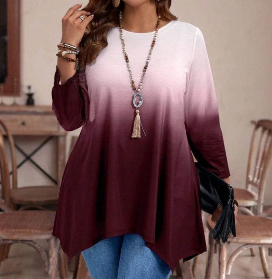 Buy Center Plus Size Gradient T-Shirt - Casual Long Sleeve Top - Buy Center UK