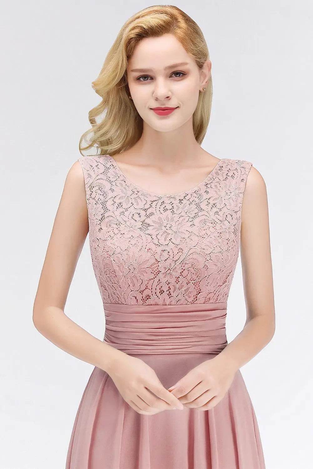 STEPHANIE Navy Blue A-Line Chiffon Dress - Lace Top Sleeveless Gown - Buy Center UK