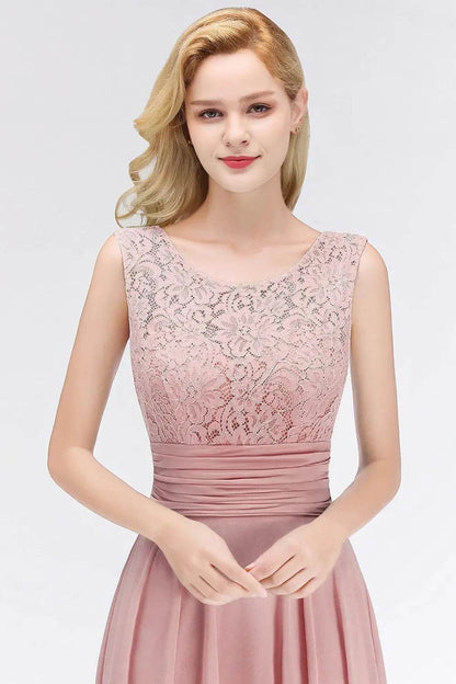 STEPHANIE Navy Blue A-Line Chiffon Dress - Lace Top Sleeveless Gown - Buy Center UK
