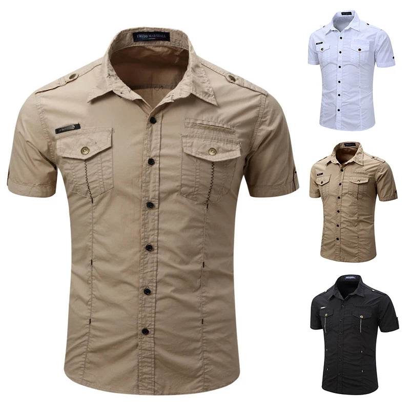 Plus Size 100% Cotton Cargo Shirt - Multi-Pocket Casual Style - Buy Center UK