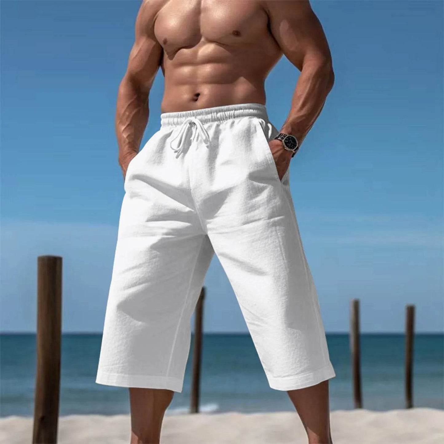 Buy Center Men's Casual Cotton Shorts - 3/4 Length, Elastic Waist - Buy Center UK