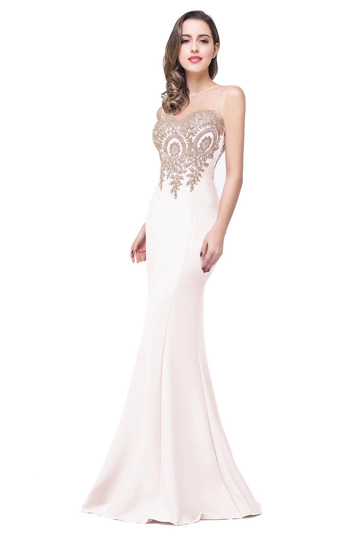 2024 Gold Appliques Sweetheart Illusion Bridesmaid Gown - Floor Length - Buy Center UK