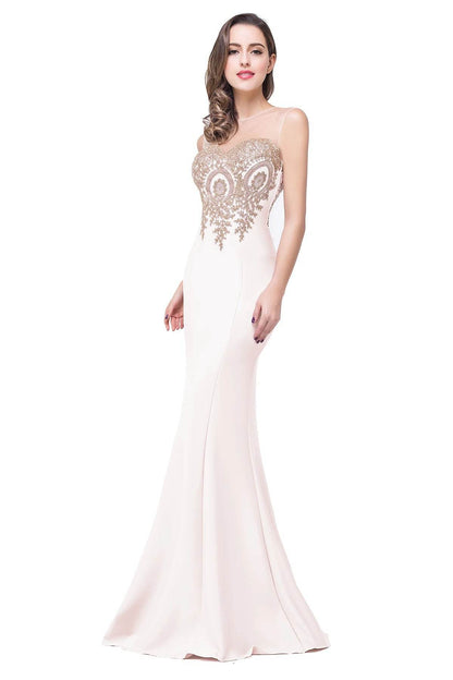 2024 Gold Appliques Sweetheart Illusion Bridesmaid Gown - Floor Length - Buy Center UK
