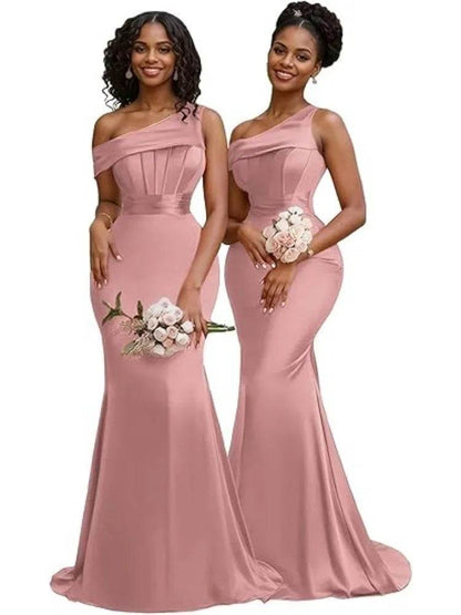 Buy Center Mermaid One Shoulder Satin Bridesmaid Dress - Elegant Gown - Buy Center UK