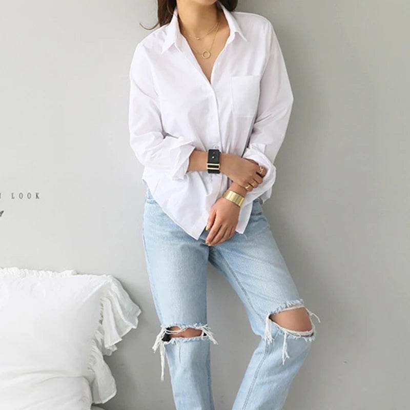 Buy Center Cotton Blouse - Elegant White Shirt for Women, Casual Style - Buy Center UK