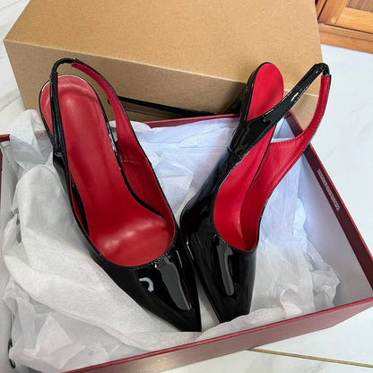 Elegant Women's Slingback High Heel Shoes - Black Patent Pumps 8-12cm - Buy Center UK