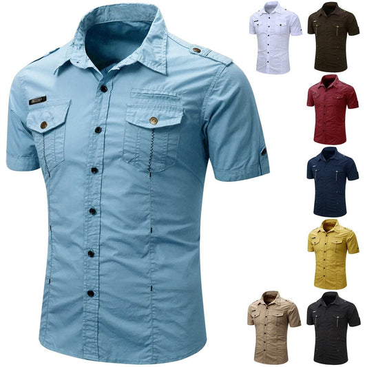 Buy Center Men's Cotton Military Tactical Shirt - Short Sleeve Summer Style - Buy Center UK