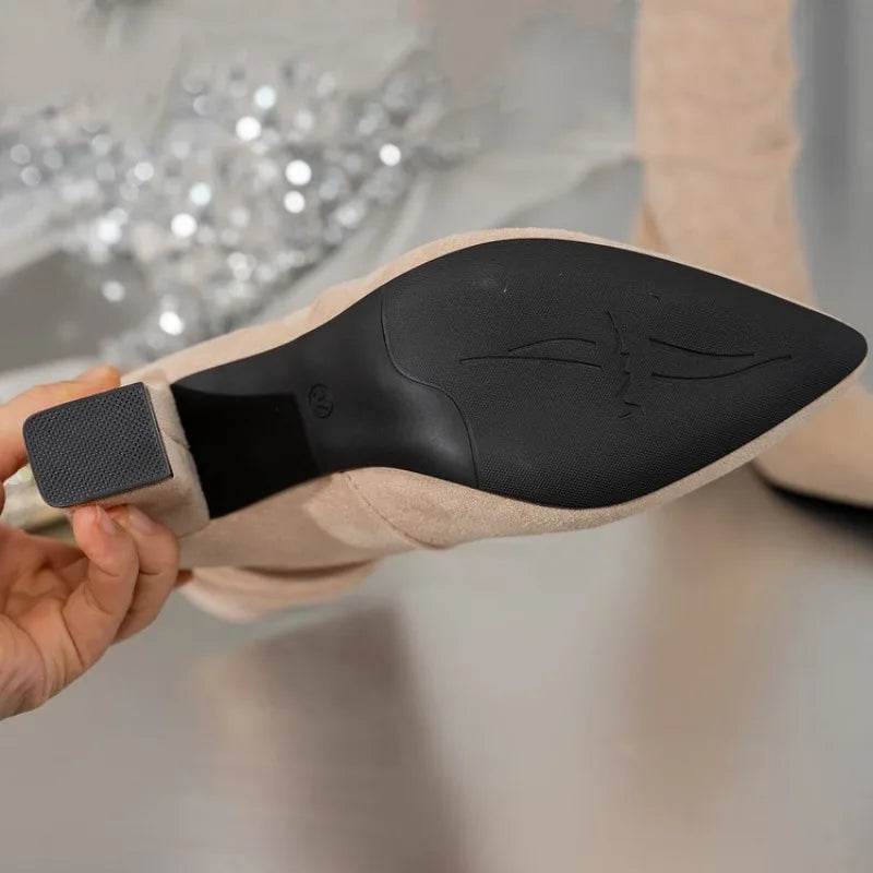 Buy Center Women's Pointed Toe Pleated Boots - Chunky Heels Size 43 - Buy Center UK