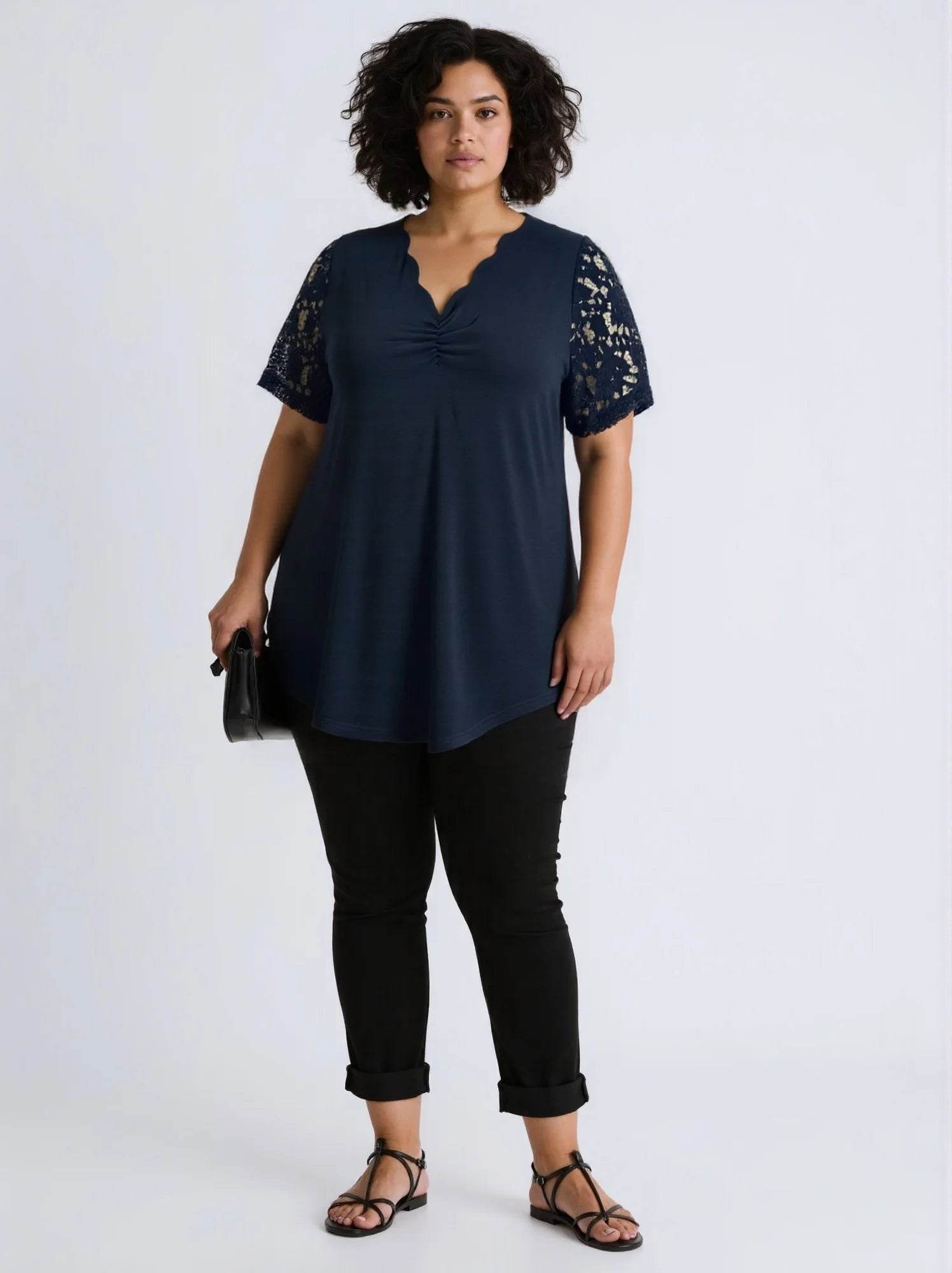 Buy Center Plus Size Wave V-Neck Lace Top - Elegant Casual Blouse - Buy Center UK