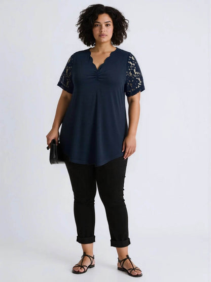 Buy Center Plus Size Wave V-Neck Lace Top - Elegant Casual Blouse - Buy Center UK