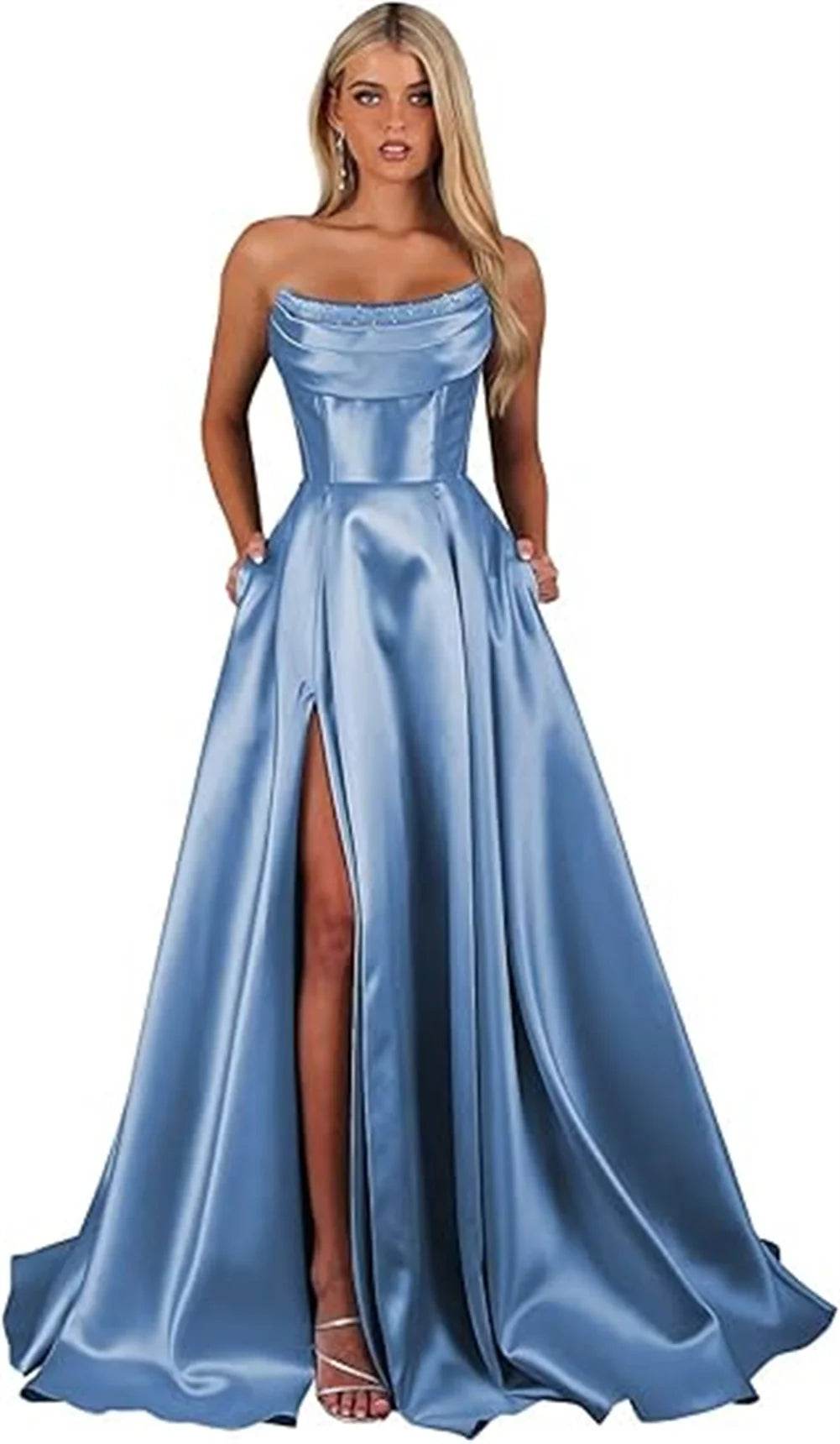 Customized Strapless Corset Prom Dress - Elegant A-Line Satin Gown - Buy Center UK