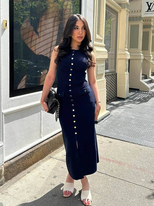 Buy Center Elegant Knitted Long Dress - Sleeveless Bodycon Style - Buy Center UK