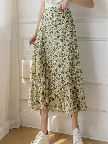 REALEFT Vintage Floral A-line Skirt - High Waist Midi Length - Buy Center UK