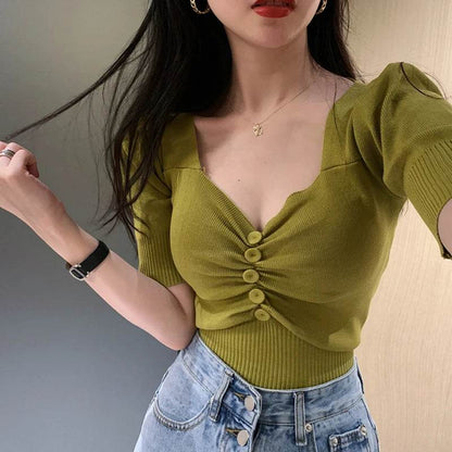 Buy Center Women's Short Sleeve Knit Top - Chic Sweetheart Neck - Buy Center UK