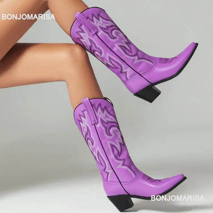 Buy Center Women’s Embroidered Cowgirl Boots - Knee High Fashion Style - Buy Center UK