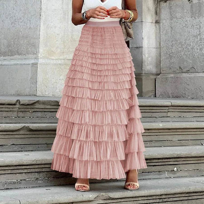 Buy Center Casual Women’s Tulle Maxi Skirt - Elegant Pleated Design - Buy Center UK