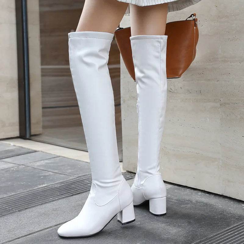 Buy Center Women's Over the Knee Boots - Thick Heels, Large Sizes - Buy Center UK