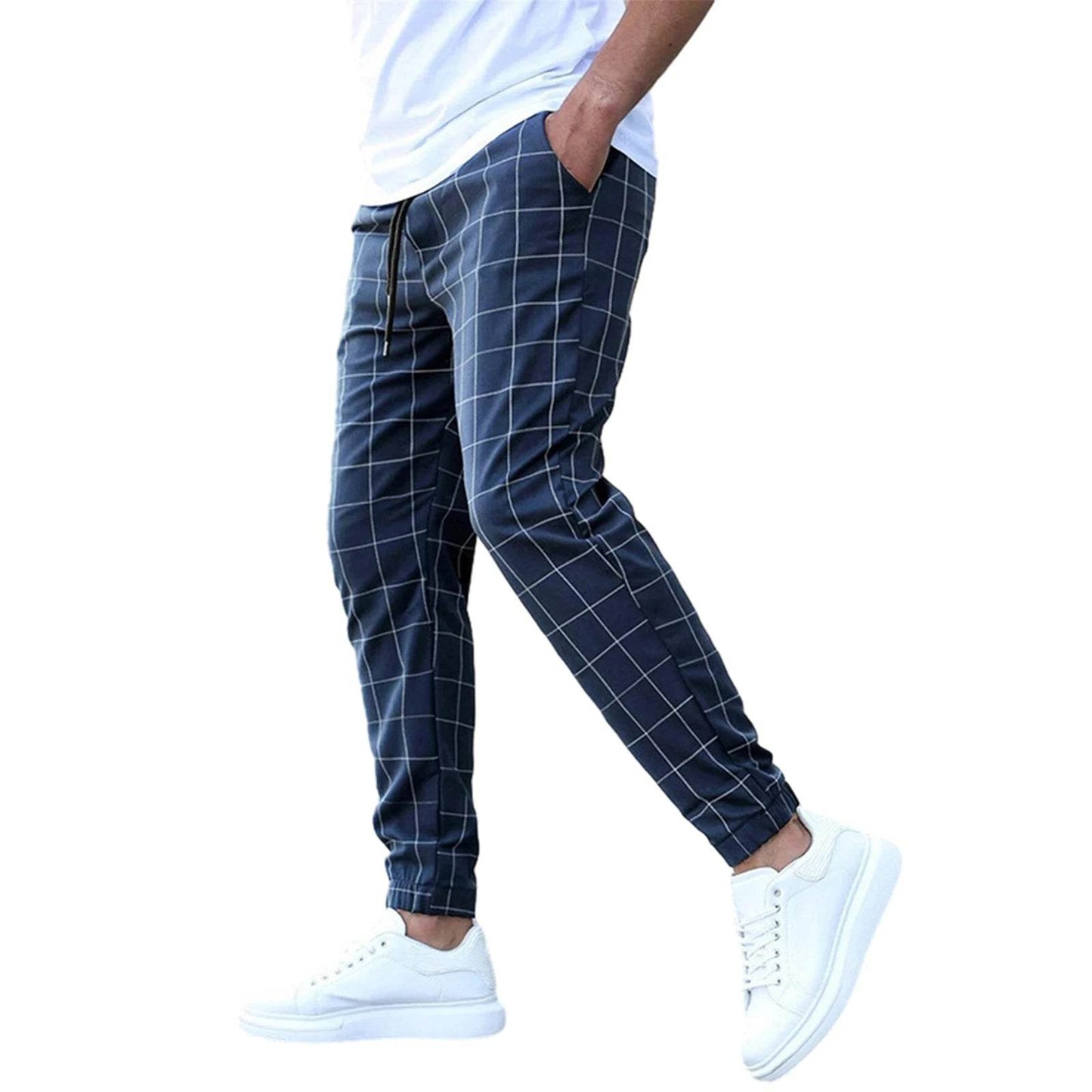 Buy Center Men’s Plaid Pants - Elastic Waist Casual Trousers with Pockets - Buy Center UK