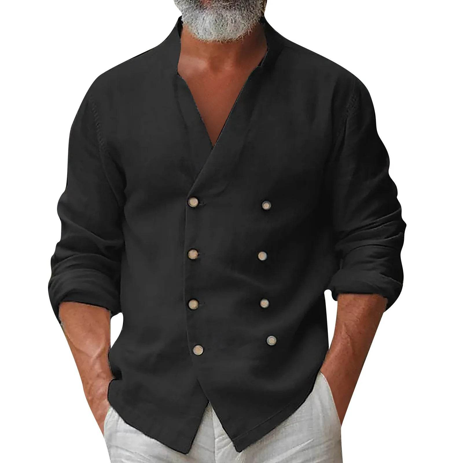 Buy Center Men's Cotton Linen Button Down T-shirt - Spring & Summer Style - Buy Center UK