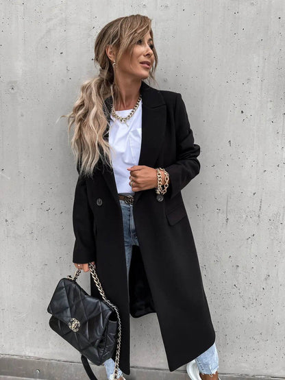 Buy Center Women's Long Woolen Coat - Stylish Autumn Winter Trench - Buy Center UK