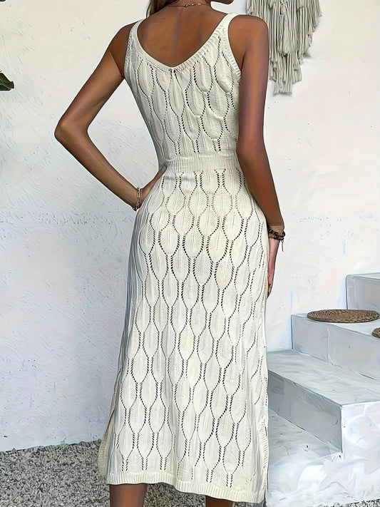 Buy Center Knitted Sleeveless Coat-Style Dress - Elegant V-Neck Design - Buy Center UK
