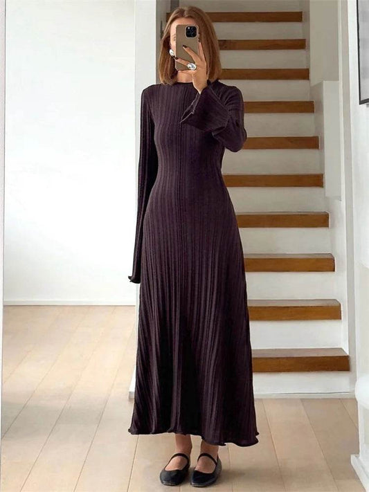 Tossy Knitwear Maxi Dress - Lace-Up High Waist Long Sleeve Fashion - Buy Center UK