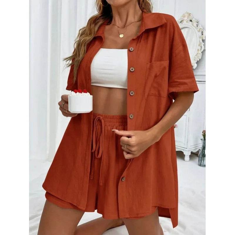 Fashion Black Short Sleeve Shirt & Shorts Set - Women's Summer Outfit - Buy Center UK