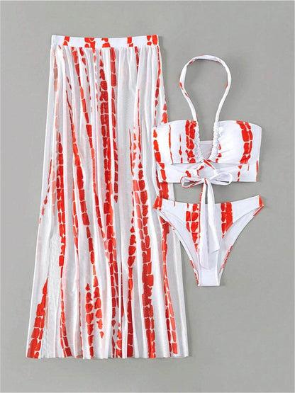 Buy Center 3 Pieces Tie Dye Bikini Set - Sexy Halter & Cover-Up Pants - Buy Center UK