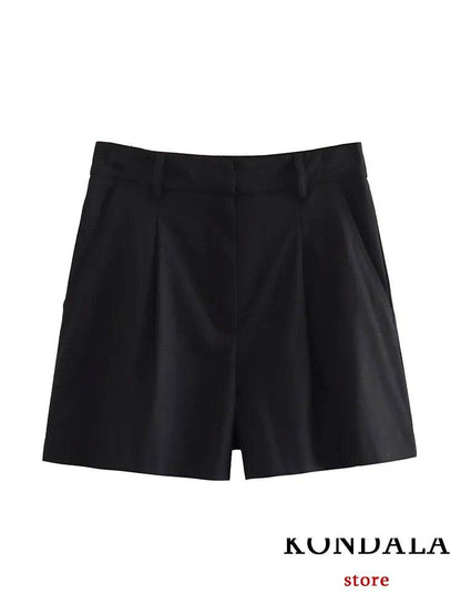TRAFZA Casual Women Suits - V Neck Blazer & Wide Leg Shorts - Buy Center UK