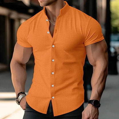 Summer Men's Casual Shirts - Breathable Cotton Blend & Stand Collar - Buy Center UK