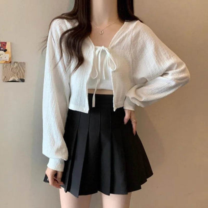Buy Center Women's Thin White Cardigan - Summer Lace-Up Knitwear Top - Buy Center UK