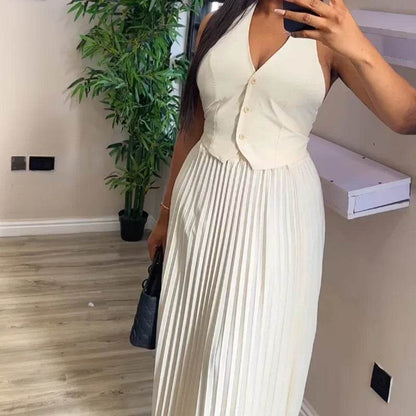 Buy Center 2-Piece Summer Outfit - Halter Vest & Pleated Skirt - Buy Center UK