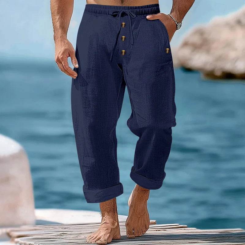 Buy Center Men's Casual Beach Pants - Loose Fit, Cotton Hemp Blend - Buy Center UK